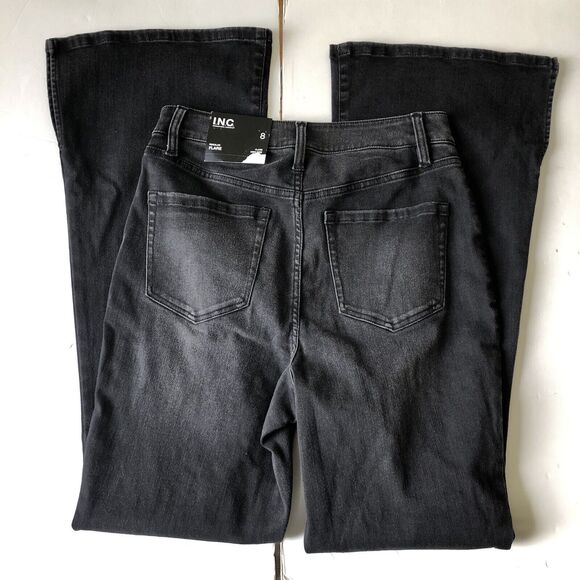 INC Denim Jeans Women's High Rise Flare Black Wash Rhinestones Studded at front - Picture 6 of 16